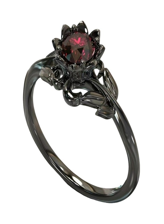 BlingNook Cubic Zirconia Rings For Women, Gothic Ring Black Flower Crystal Stackable Trendy Floral Eternity Travel Engagement Statement Wedding Birthday Jewelry Gift (Goth Black Red, 6) - Image 4